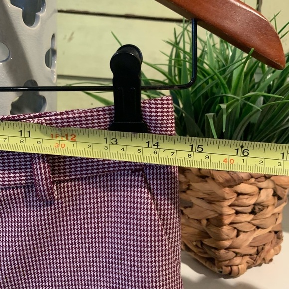 EXPRESS Columnist Skinny Mid Rise Stretch Houndstooth Burgundy Trouser Pants 4 - Picture 6 of 7